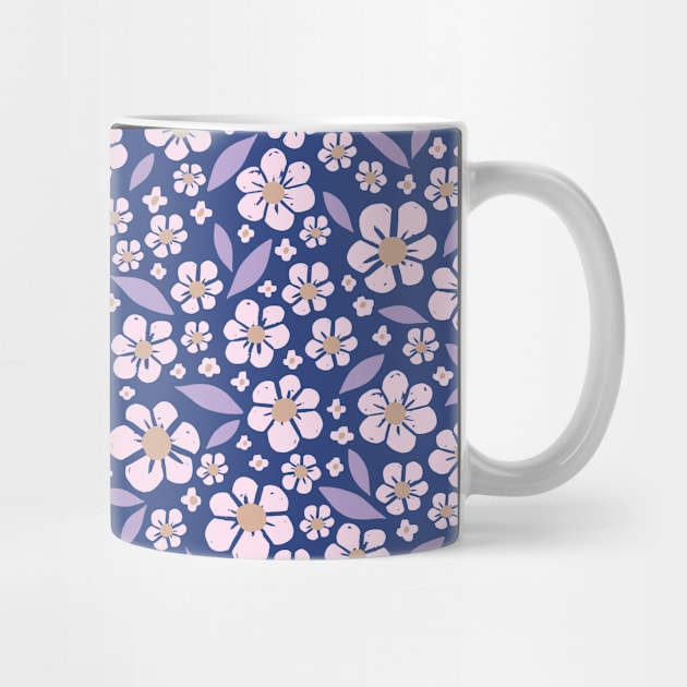 Playful hand drawn flowers on blue by RigaSutherland